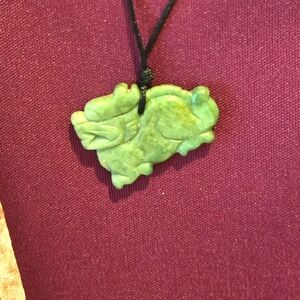 Vintage Jade Dragon Pendant on Black Rope Necklace, 17" Length